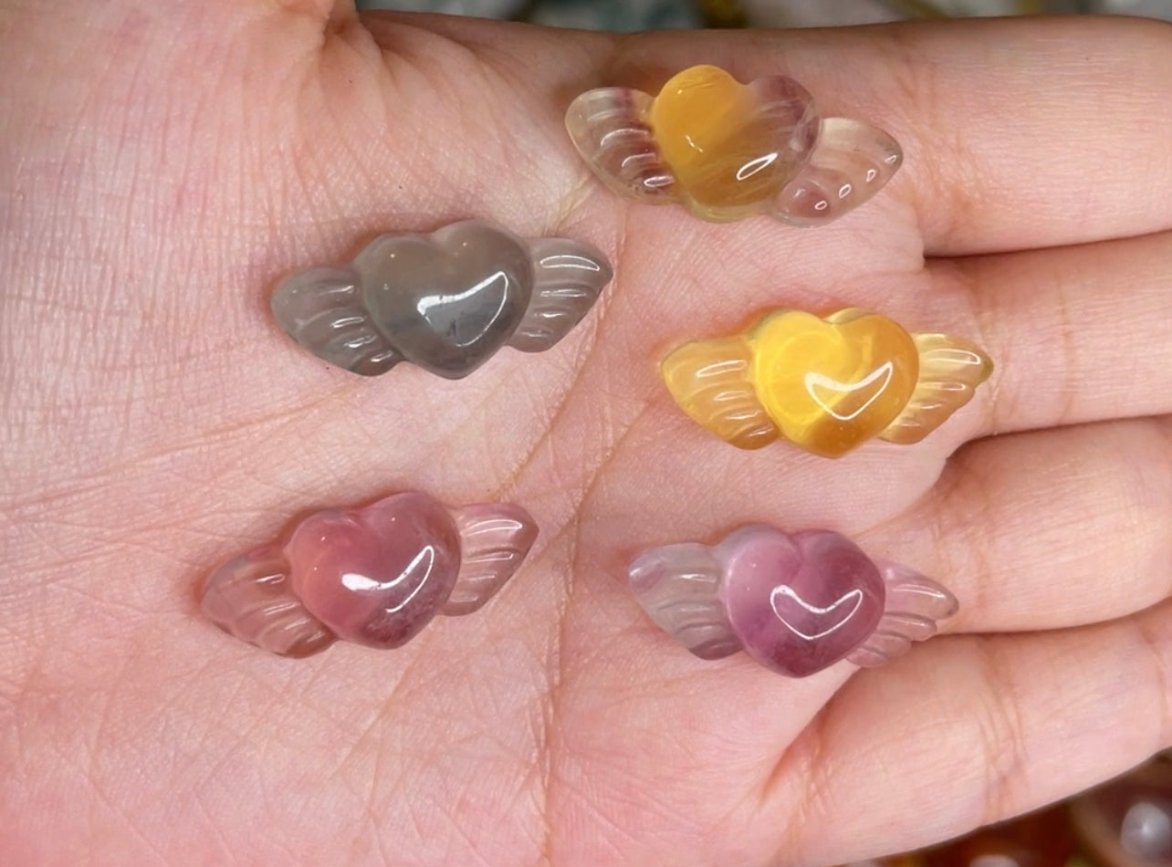 Mini Flying Heart Fluorite Carving